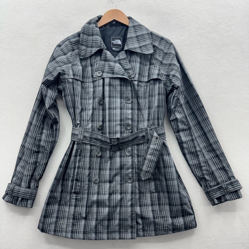 North Face Hyvent Women’s Medium Gray Plaid Tench Waterproof Rain Coat NWOT